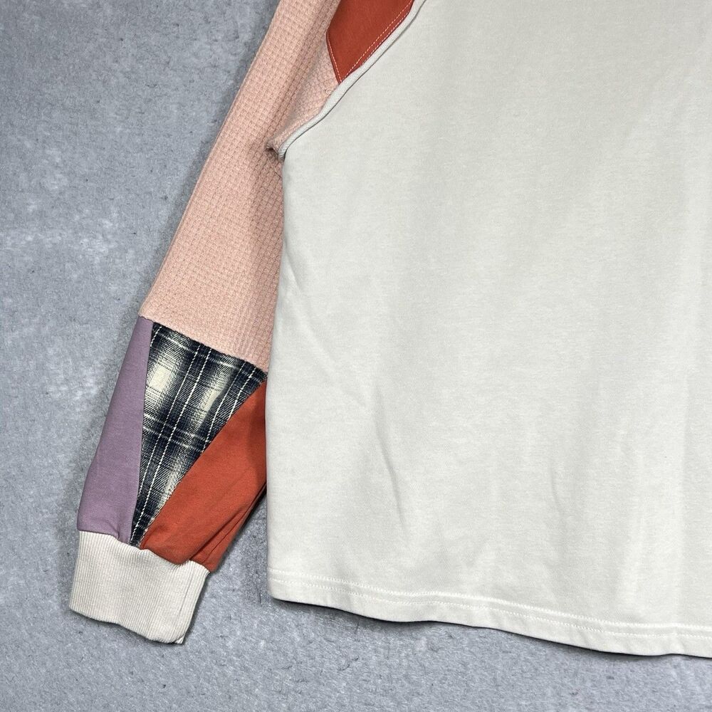 Easel Sweater Patchwork Waffle Knit Sweatshirt Plaid Multicolor Women’s Small - Picture 8 of 13
